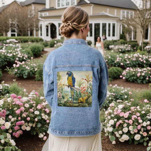 Dramatische blauw gekeelde handgeschilderde ara denim jacket (Huwelijk Achterkant)