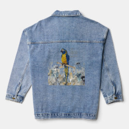 Dramatische blauw gekeelde handgeschilderde ara denim jacket