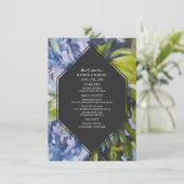 Dramatische Blauwe Bloemen Bruiloft Menu (Staand voorkant)