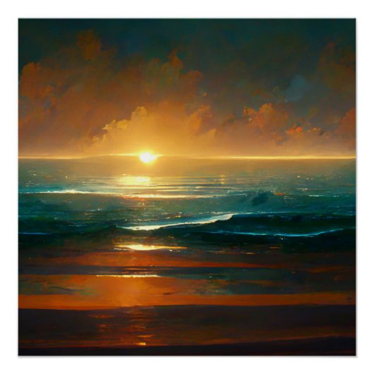 Dramatische blauwe oceaan golven landschap perfect poster (Voorkant)