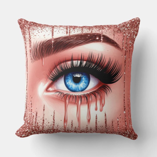 💋 Dramatische Blauwe Ogen Glam Decor Voor Make-up Kussen (Voorkant)
