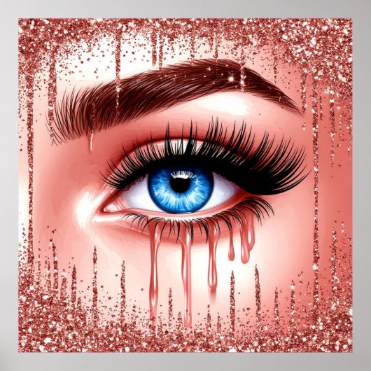 💋 Dramatische Blauwe Ogen Glam Decor Voor Make-up Poster (Voorkant)