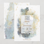 Dramatische Blauwe Ombre Waterverf Gouden Lijn Bru Kaart (Voorkant / Achterkant)