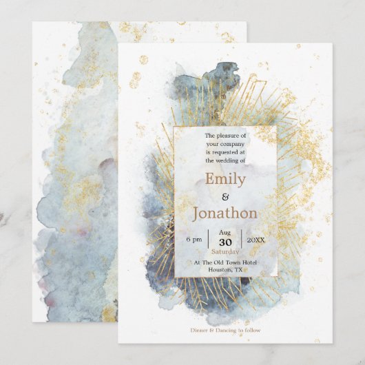 Dramatische Blauwe Ombre Waterverf Gouden Lijn Bru Kaart (Voorkant / Achterkant)