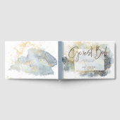 Dramatische Blauwe Ombre Waterverf Gouden Lijnen B Gastenboek (Volledig)