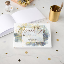 Dramatische Blauwe Ombre Waterverf Gouden Lijnen B Gastenboek