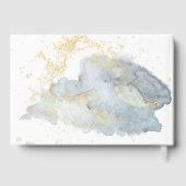 Dramatische Blauwe Ombre Waterverf Gouden Lijnen B Gastenboek (Achterkant)