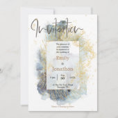 Dramatische Blauwe Ombre Waterverf Gouden Lijnen B Kaart (Voorkant)