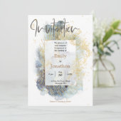 Dramatische Blauwe Ombre Waterverf Gouden Lijnen B Kaart (Staand voorkant)