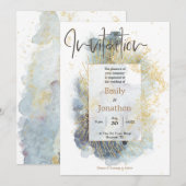 Dramatische Blauwe Ombre Waterverf Gouden Lijnen B Kaart (Voorkant / Achterkant)