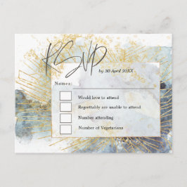 Dramatische Blauwe Ombre Waterverven Gouden Bruilo Briefkaart