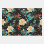 Dramatische Bloemen in Blauwgroen, Zwart & Crème D Inpakpapier Vel (Voorkant)