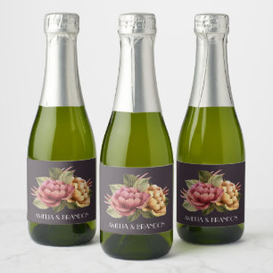 Dramatische bloemenbruiloft Mini Sparkling Wijnetiket