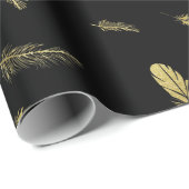 Dramatische Boho Golden Feathers Black Cadeaupapier (Rol Hoek)