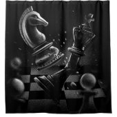 Dramatische Chess Monochrom Douchegordijn (Voorkant)