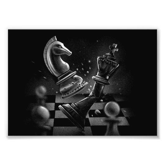 Dramatische Chess Monochrom Foto Afdruk (Voorkant)