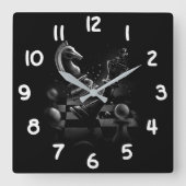 Dramatische Chess Monochrom Vierkante Klok (Voorkant)