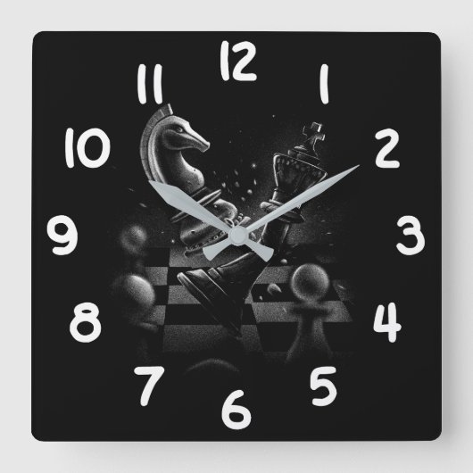 Dramatische Chess Monochrom Vierkante Klok (Voorkant)