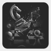 Dramatische Chess Monochrom Vierkante Sticker (Voorkant)