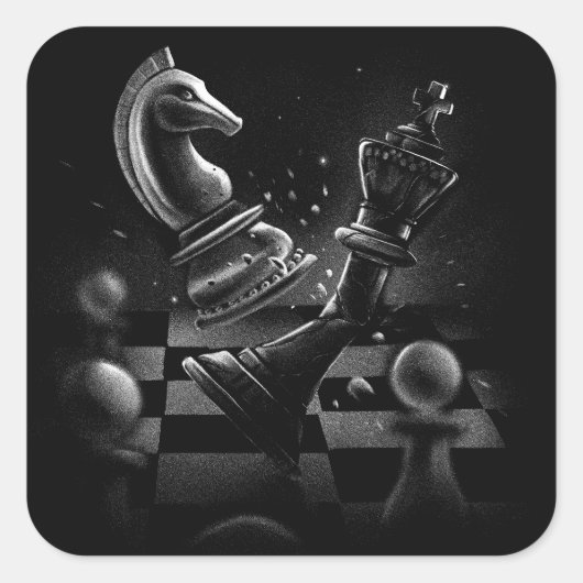 Dramatische Chess Monochrom Vierkante Sticker (Voorkant)