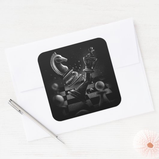 Dramatische Chess Monochrom Vierkante Sticker (Envelop)