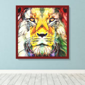 Dramatische Colorful Lion Creative Wildlife Pop Ar Canvas Afdruk (Insitu (Houten vloer))