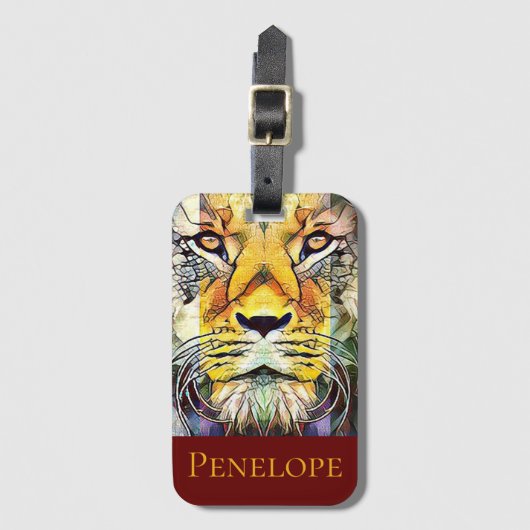 Dramatische Colorful Lion Wildlife Pop Art met naa Bagagelabel (Voorkant (verticaal))
