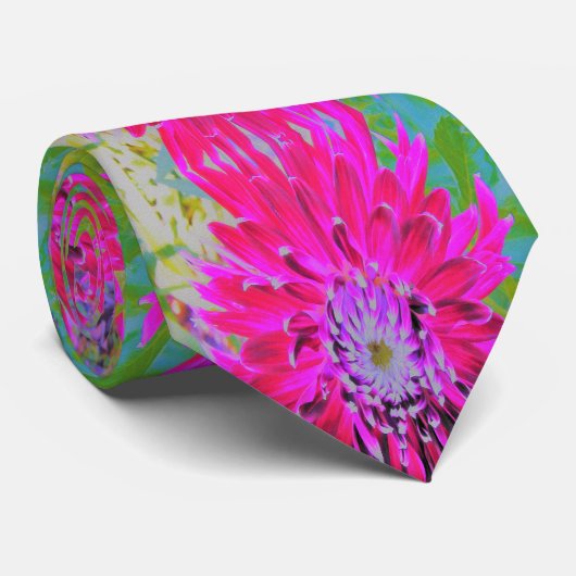 Dramatische Crimson Red en Pink Dahlia Flower Stropdas (Opgerold)