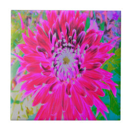 Dramatische Crimson Red en Pink Dahlia Flower Tegeltje