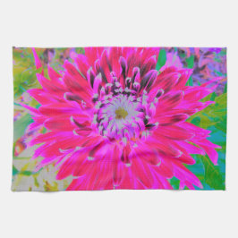 Dramatische Crimson Red en Pink Dahlia Flower Theedoek