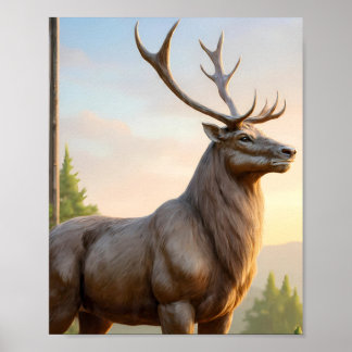 Dramatische Dierkunst: Robuuste Rendierportret Poster