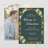 Dramatische donkergroene bloemenboog trouwuitnodig save the date (Voorkant / Achterkant)