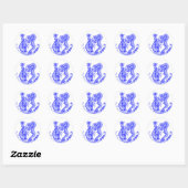 Dramatische Draken Blauw Wit Water Vuur Aziatisch Ronde Sticker (Vel)
