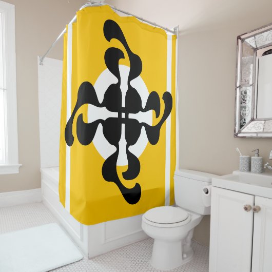 Dramatische dubble Q gespiegeld Modern geel zwart Douchegordijn (In situ)