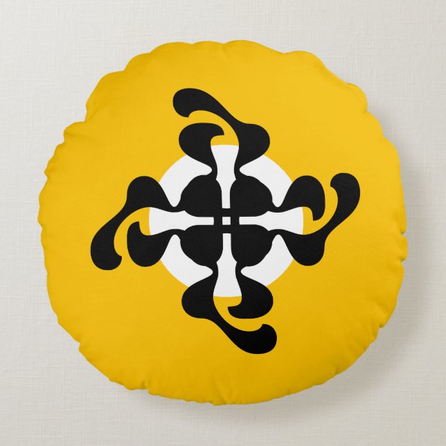 Dramatische dubble Q gespiegeld Modern geel zwart Rond Kussen (Voorkant)