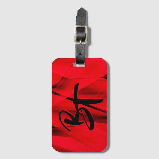 Dramatische Elegant Red Black Abstract Monogrammen Bagagelabel (Voorkant (verticaal))