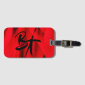 Dramatische Elegant Red Black Abstract Monogrammen Bagagelabel (Voorkant (horizontaal))
