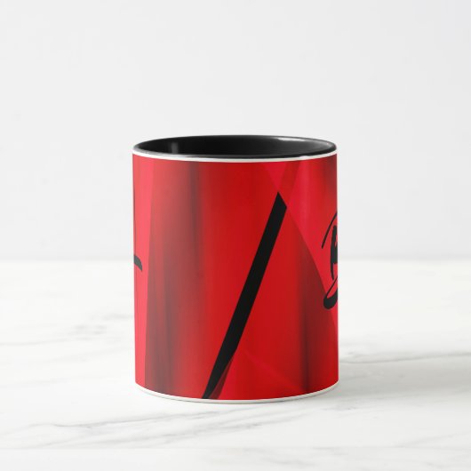 Dramatische Elegant Red Black Abstract Monogrammen Mok (Midden)