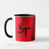 Dramatische Elegant Red Black Abstract Monogrammen Mok (Links)