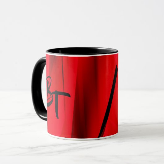 Dramatische Elegant Red Black Abstract Monogrammen Mok (Voorkant links)