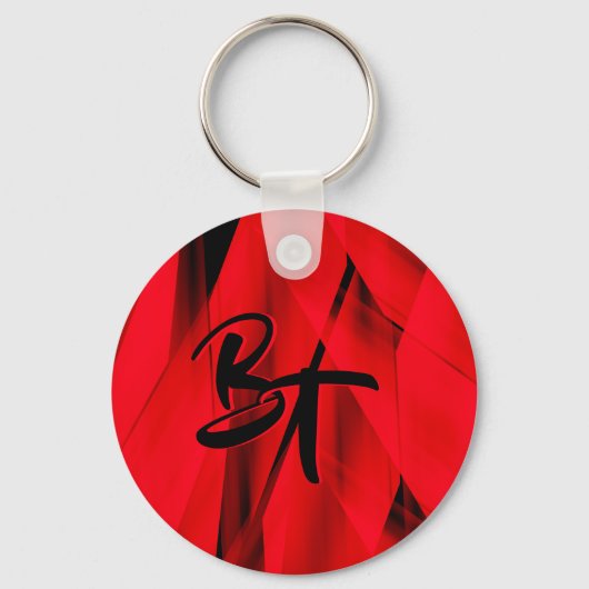 Dramatische Elegant Red Black Abstract Monogrammen Sleutelhanger (Voorkant)