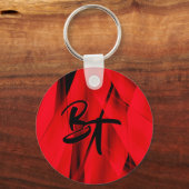 Dramatische Elegant Red Black Abstract Monogrammen Sleutelhanger (Voorkant)