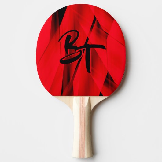 Dramatische Elegant Red Black Abstract Monogrammen Tafeltennisbatje (Voorkant)