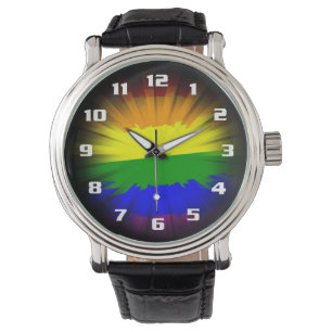Dramatische en mooie zonnestische regenboogvlag horloge