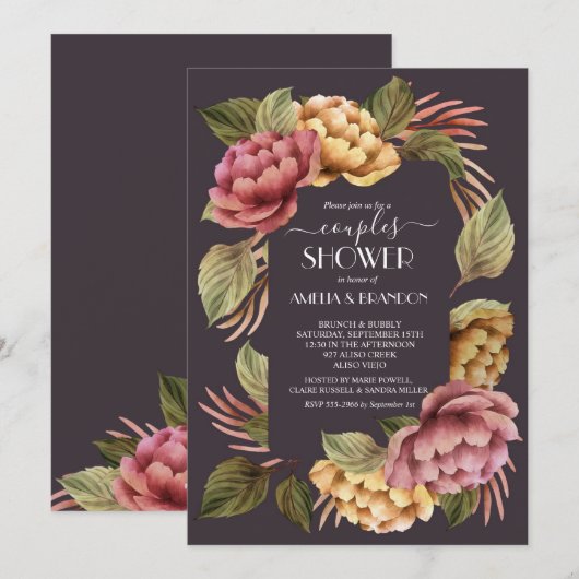 Dramatische Floral Couples Wedding Shower Invitati Kaart (Voorkant / Achterkant)