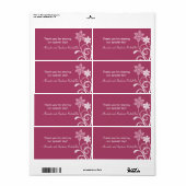 Dramatische Floral Swirls Wedding Labels, Fuchsia Etiket (Full Sheet)
