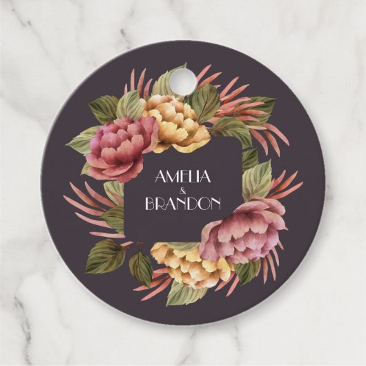 Dramatische Floral Wedding Bedankjes Labels (Voorkant)