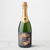 Dramatische Floral Wedding Sparkling Wijnetiket (Voorkant)