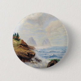 Dramatische golven beuken een Rocky Coast Pin Ronde Button 5,7 Cm