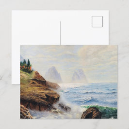 Dramatische golven slaan op een rotsachtige kust briefkaart